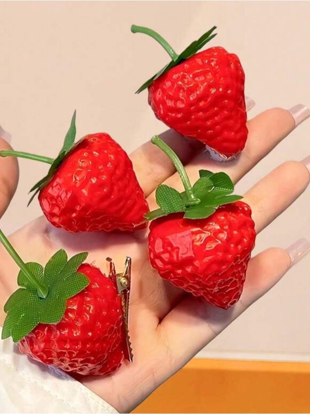 Strawberry Hair Clips - Bright Red Set of 4